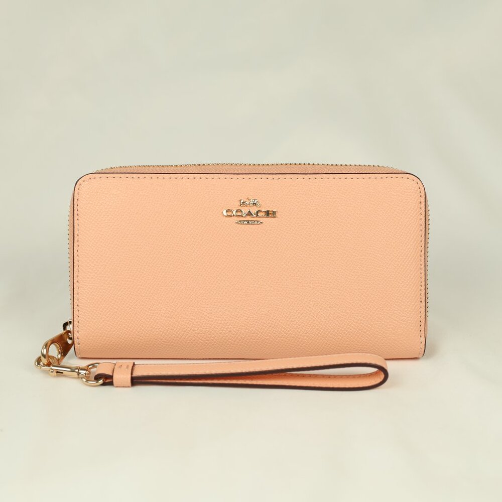 COACH Long Zip Around Crossgrain Leather Wallet Faded Blush